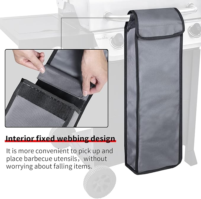 Grill Utensil Accessory Storage Bag Grey Waterproof BBQ Tool Storage Bags Grill Tools Foldable Barbecue Appliance Bracket Bag for Camping Hiking Barbecue（2 Pack）