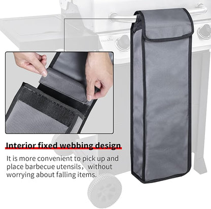 Grill Utensil Accessory Storage Bag Grey Waterproof BBQ Tool Storage Bags Grill Tools Foldable Barbecue Appliance Bracket Bag for Camping Hiking Barbecue（2 Pack）