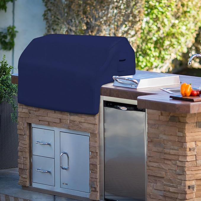 Covers & all Built-in Outdoor Grill Cover, Durable 12 Oz Waterproof Cover Max Material with Air Pocket & Elastic for Snug Fit (32" W x 26" D x 24" H inches, Blue)
