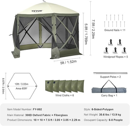 VEVOR Pop Up Gazebo Screen Tent 6 Sided Canopy Sun Shelter - Image 8