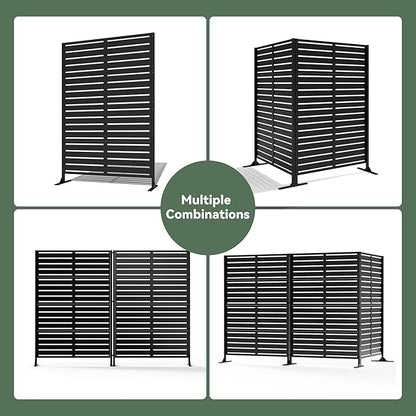 Modern Shade Metal Privacy Screen Outdoor 72" H x 48" W, Stable & Durable Privacy Fence Panels for Instant Privacy & Space Division, Freestanding Decorative Patio Screens for Outdoor, Black (3 Panel)