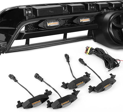 Upgraded 4 PCS Led Grill Lights Compatible with Toyota 4Runner 2020-2024, Including SR5, TRD Sport, Off-Road, Premium and Limited Grille, Fuse and Instruction Included (Smoke Shell/Amber Lights)
