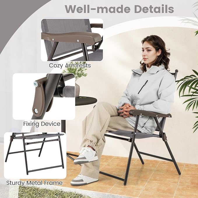 GIANTEX Set of 4 Patio Folding Chairs, Outdoor Patio Dining Chairs w/Armrest - Image 6