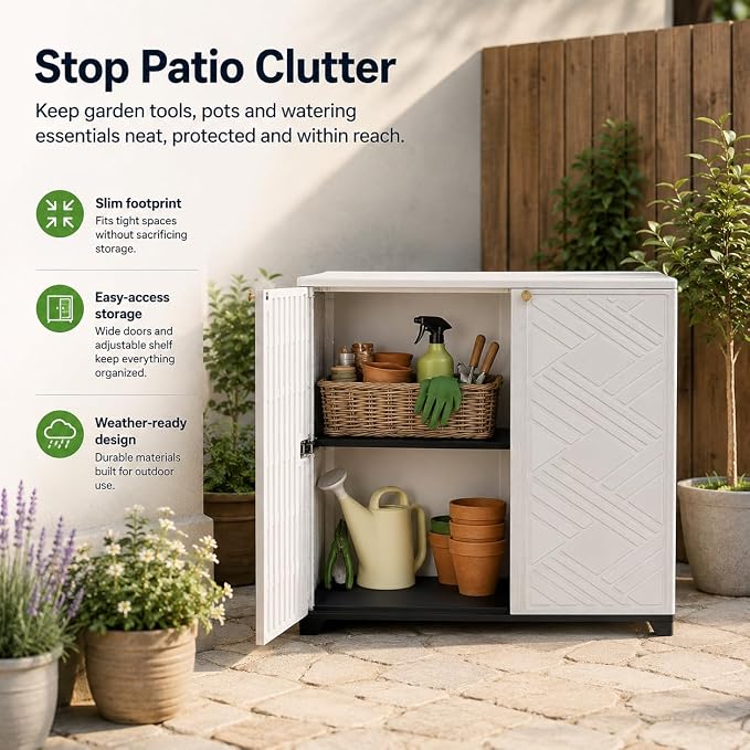 ADDOK Outdoor Storage Cabinet, 60 Gallon Waterproof Resin Patio Storage Cabinet - Image 7