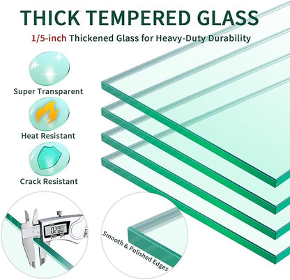 Fire Pit Wind Guard - 41.5" x 11.5" x 6" Rectangular for Outdoor Fire Pit Table, Thick & Durable Tempered Glass w/Hard Aluminum Corner Brackets, Quick Assembly