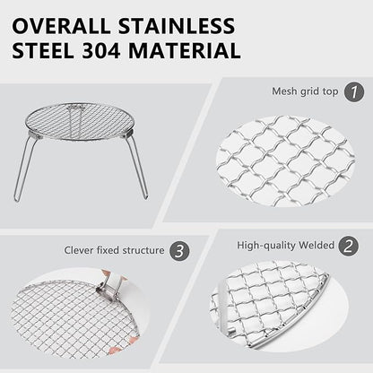 RROMATELX Small Folding Camping Grill，304 Stainless Stee Portable Camping Stove，Campfire Grate，Heavy Duty Rack Camping with Carrying Bag for Outdoor Cooking Backpacking Hiking Picnic BBQ