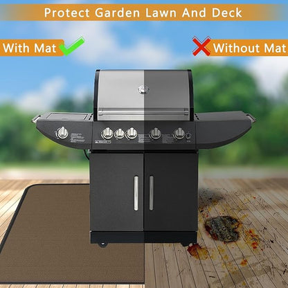 Anze Under Grill Mat for Outdoor Grill, 48x90 Inch Anti-Slip BBQ Floor Mats, Easy to Clean Reusable Fireproof Grill Pad, Oil-Proof Waterproof Protector for Indoor Fireplace Pit Mat Brown