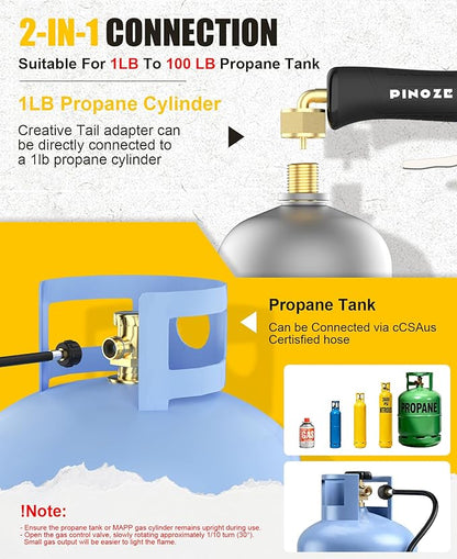 Propane Torch Weed Burner - 2,400,000 BTU Heavy Duty Blow Torch with Igniter & 10FT Hose, Flamethrower with 1LB Cylinder Adapter & Flame Control/Turbo Trigger for Weeding Wood Ice Snow Roof BBQ