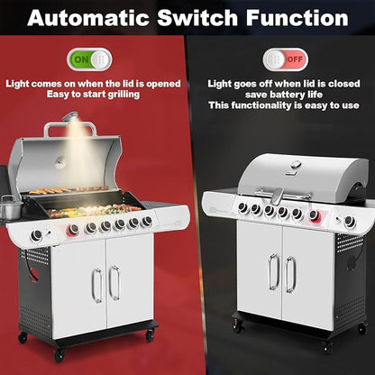 Waterproof Rechargeable BBQ Grill Light for Weber Grill & Blackstone Grill with Automatic Switch, Ultra-Bright 360° Rotatable LED BBQ Grill Lights with 2 Lamp Beads for Outdoor Grill, Type-C Charging