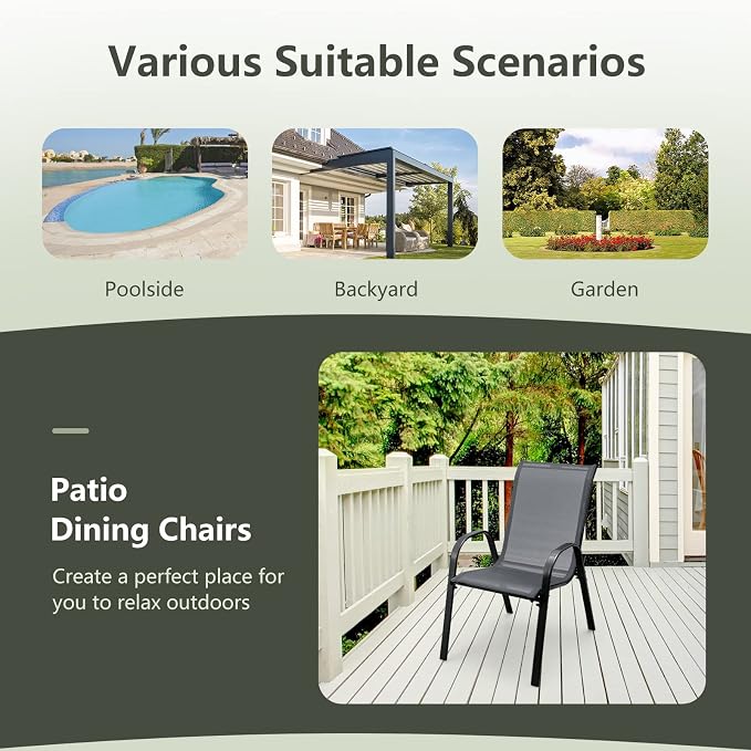 S AFSTAR Outdoor Chairs Set of 4, Stackable Patio Chairs - Image 7