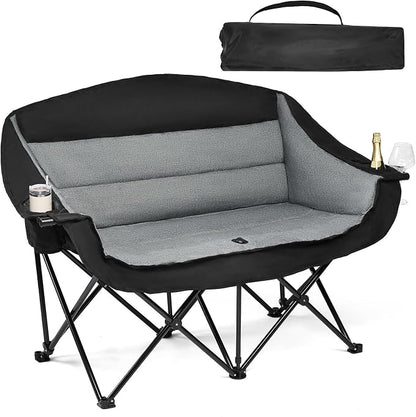 Double Camping Chair Loveseat -2 Person Oversized Padded Outdoor Camp Couch | by PUVASIA
