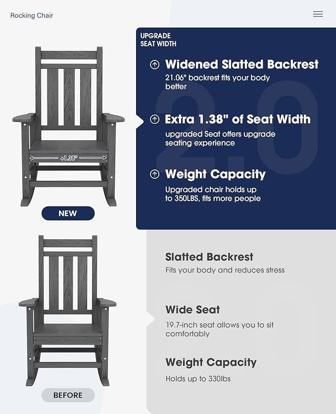 Oversized Outdoor Rocking Chair Set of 6, HDPE Patio Rockers - Image 4