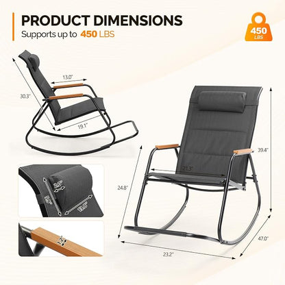 VINGLI Outdoor Rocking Chair, Textilene Mesh Patio Rocker, Outdoor Rocker - Image 3