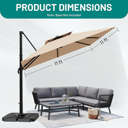 11×11 FT Double-Top Cantilever Patio Umbrella, Outdoor Umbrellas - Image 7
