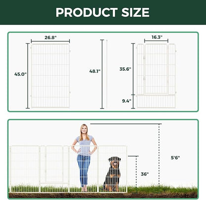 FXW Garden Fence Outdoor for The Yard – 45in(H) x 18.2ft(L) Heavy Duty Metal Animal Barrier for Dog and Rabbit, Decorative Dog Fence, 8 Panels, White