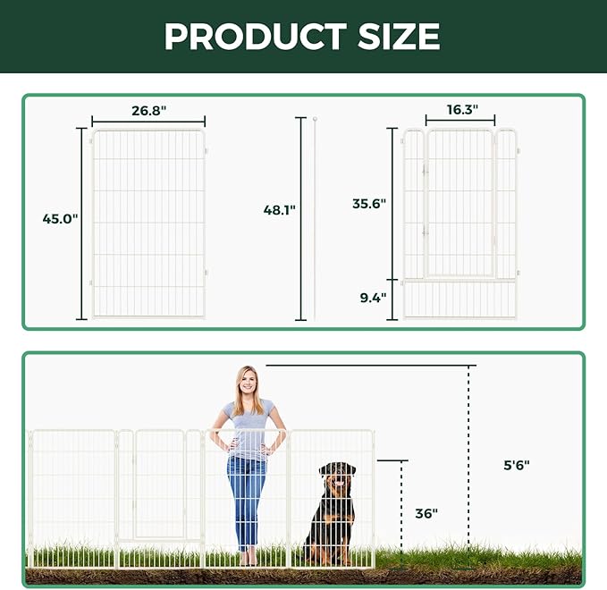 FXW Garden Fence Outdoor for The Yard – 45in(H) x 54.7ft(L) Heavy Duty Metal Animal Barrier for Dog and Rabbit, Decorative Dog Fence, 24 Panels, White