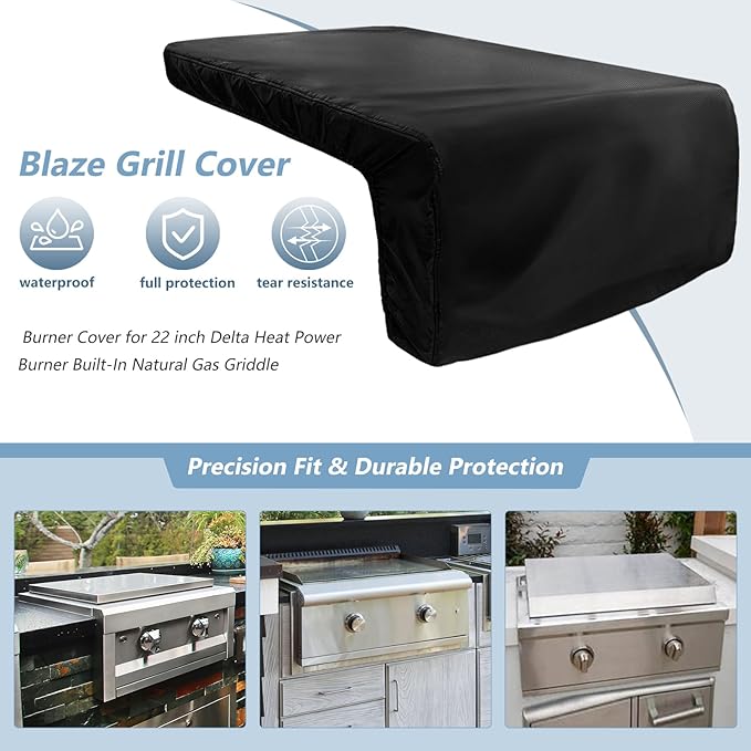 Burner Cover for 22 inch Delta Heat Power Burner Built-in Natural Gas Griddle,Heavy Duty 600D Waterproof Burner Cover with Plush Lining,Suitable 26''L x 22''W x 15''H,Black