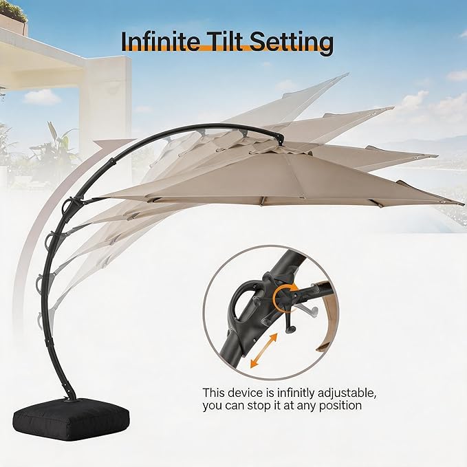 Outdoor Patio Umbrella with Base included, 12 FT Deluxe Curvy Cantilever - Image 5