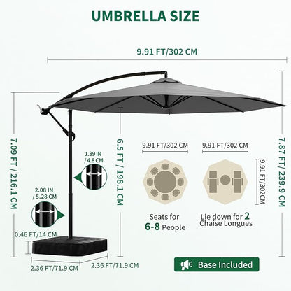 10FT Patio Umbrella with Base, Outdoor Umbrella Pool Umbrella Cantilever - Image 3