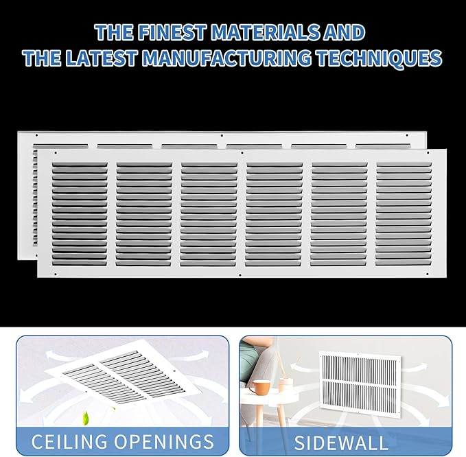 30 x 8 Return Air Grille (Duct Opening Size), Air Return Vent Cover, AC Vent Cover, Cold Air Return Vent Cover, Flat Return Air Grilles, Outer Dimensions:31.75"W x 9.75"H (30"W x 8"H, Duct Opening)