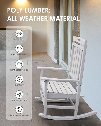 Outdoor Rocking Chair Set of 4, All-Weather Resistant Poly Lumber Rocker Chair - Image 4