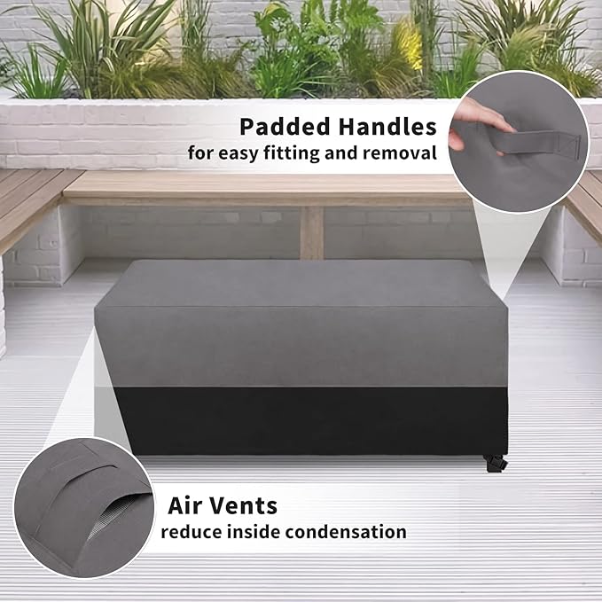 Easy-Going Patio Coffee Table Cover Small Outdoor Rectangular Table Cover, UV Resistant Waterproof Patio Furniture Ottoman Cover (42" Lx24 Wx16 H, Gray/Black)