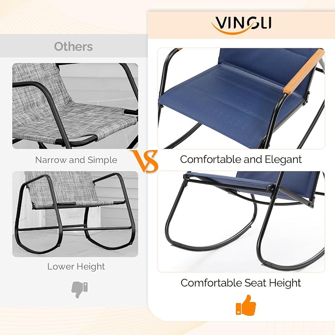 VINGLI Outdoor Rocking Chair, Textilene Mesh Patio Rocker, Heavy Duty 450 lbs - Image 6