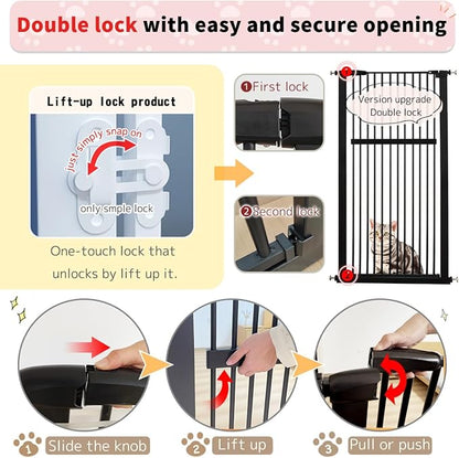 Lumizone Extra Tall Pet Gate 55.12" High Pressure Mounted 59.25"-63.38" Extra Wide (9 Sizes) 1.37" Gap for Cat Dog Stairs Doorway Hallway No Drilling Auto-Close (59.25"-63.38" W, Black)