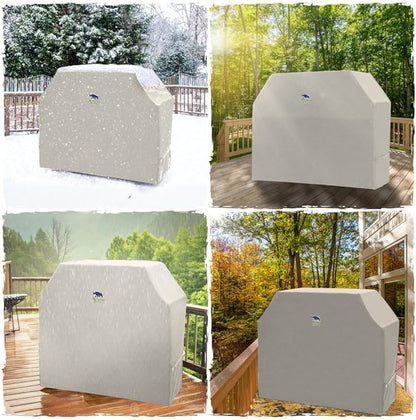 RUGGED RHINO 64 Inch Heavy Duty Grill Cover for Outdoor Grills, All Season Three Layer Waterproof UV Resistant Windproof Gas BBQ Covers, Compatible for Weber Char-Broil Pit Boss Traeger and More Beige