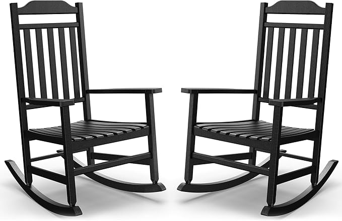 Patio Rocking Chair Outdoor Set of 2, Oversized Porch Rocker, High Back Smooth by GYMHILL