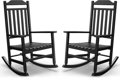 Patio Rocking Chair Outdoor Set of 2, Oversized Porch Rocker, High Back Smooth by GYMHILL