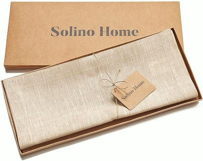 Solino Home Linen Champagne Beige Table Runner 108 Inches Long - Athena, 100% Pure Linen Dining Table Runner 14 x 108 Inch for Spring, Easter