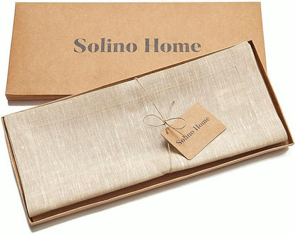 Solino Home Linen Table Runner 144 Inches Long - Athena, 100% Pure Linen Champagne Beige 14 x 144 Inch Table Runner for Dining, Spring, Easter