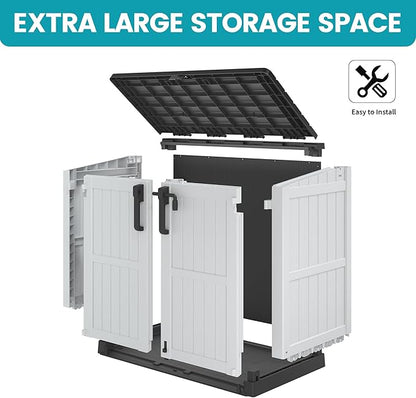 LHBcraft Outdoor Storage Cabinet 36 Cu Ft with Lockable Doors, Portable Horizontal Storage Shed, Resin Outdoor Storage Box Waterproof for Patio-Easy to Assemble