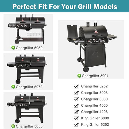 Criditpid Grill Replacement Parts for Char Griller 5050, 5650, 3001, 3030, 5072, 4000, King Griller 5252 Gas Grill, Cast Iron Grill Grates and Heat Plates Tent for Char-Griller Replacement Parts