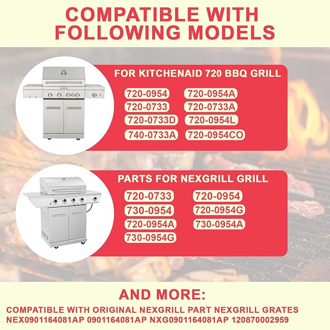 18 13/16" Grill Grates for KitchenAid 720-0954 Grill Parts, Kitchenaid 720-0733A, 720-0954A, 720-0733D, 720-0954L, 730-0733, 740-0733A, 730-0733A Grill Grates Parts, Nexgrill Parts 720-0733, Cast Iron