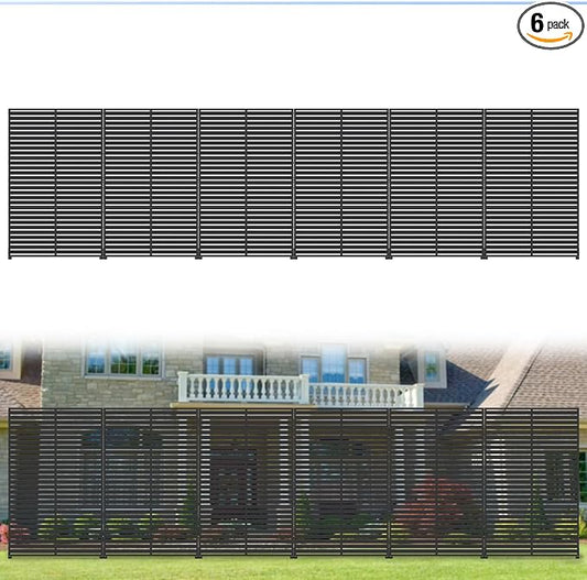 Privacy Fence Screen with Stand 6 Panel 72" H×47" W HDPE Decorative Panels with Steel Poles and Stand, Air Conditioner Fence Panels, Privacy Screen for Outdoor Backyard, Balcony, Pool