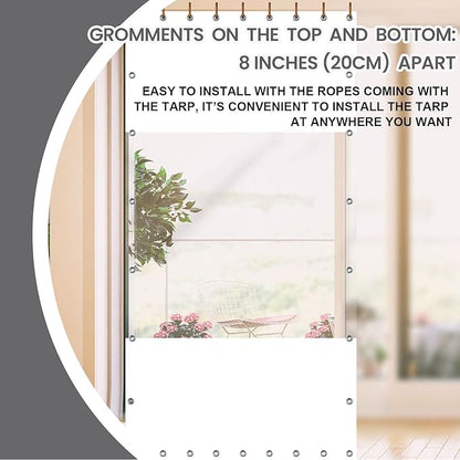 20 Oz Outdoor Vinyl Curtain, Outdoor Clear Panel Curtain, Weather Resistant Outdoor Curtain for Pergola, Porch, Gazebos, with Rustproof Grommets (8'H x 10'W, White)