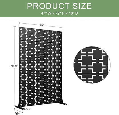 Casaphoria Metal Privacy Screen Outdoor, 72" H x 47" W Freestanding Decorative Privacy Screen for Patio Deck Balcony Garden with Stable Base, Black-Brick