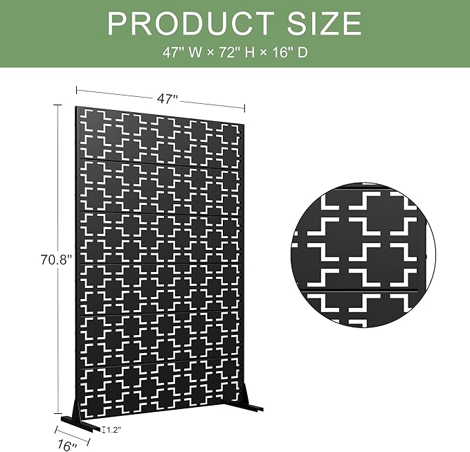 Casaphoria Metal Privacy Screen 72" H x 45" W, 2 Pack Outdoor Freestanding Decorative Divider for Patio & Garden with Stable Base, Black-Brick