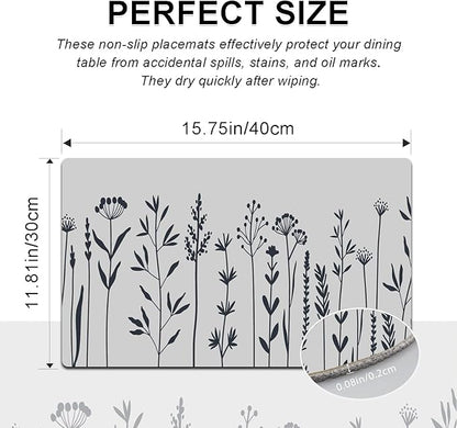 Flower Placemats Set of 4 - Spring Floral Faux Leather Heat Resistant Placemats for Dinner Table, Non-Slip Waterproof Oil-Proof Washable Reusable Placemat for Indoor Outdoor Kitchen, 15.75In*11.81In