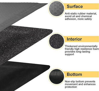 3 x 5 FT Anti Fatigue Mats Industrial 15/16 Inch Thick Soft Sponge Ergonomic Mat Durable Heavy Duty Diamond Plate for Standing Non Slip Industrial Grade Floor Mat for Leg & Back Pain (Gray)