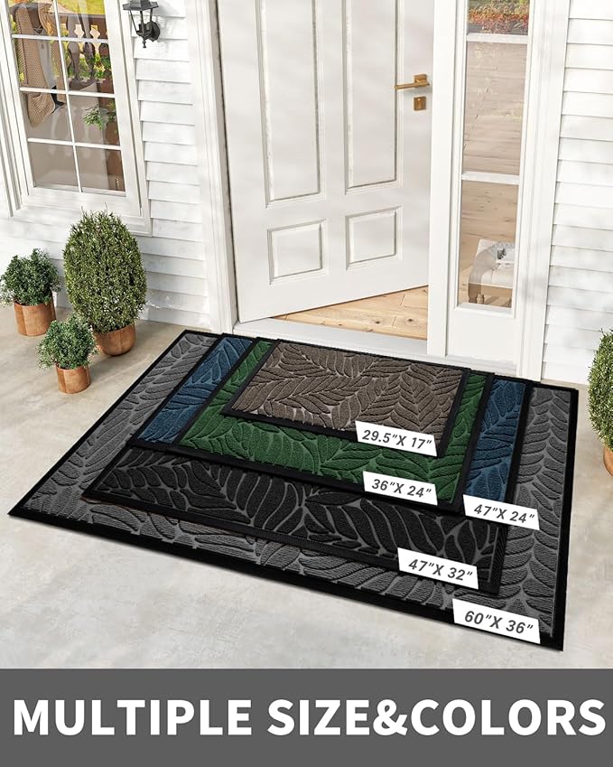 Yimobra Front Door Mat Outdoor Indoor, 29.5x17 All-Season Waterproof Door Mat Outside Entrance, All-Weather Non-Slip Outside Doormat for Garage Patio Entryway, Grey