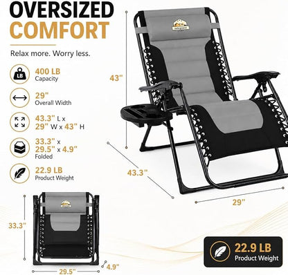 Colegence Oversized Padded Zero Gravity Chair, 400 lb, 0-170° locking recline - Image 3