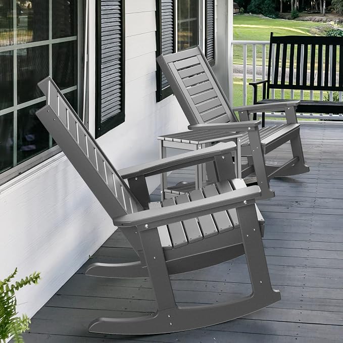 GREENVINES Outdoor Rocking Chairs Set, 2 Rockers w/ 1 Side Table - Image 6