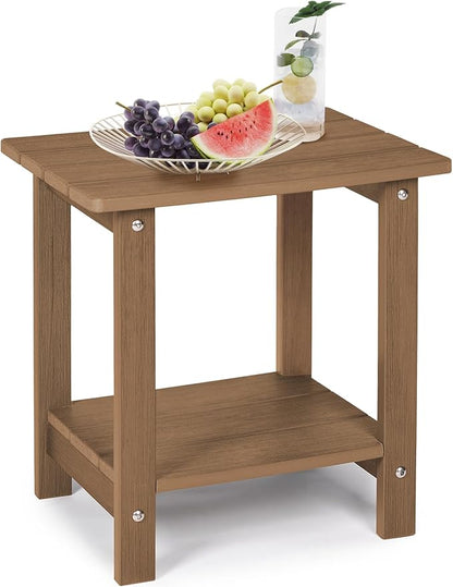 LUE BONA Adirondack Outdoor Side Table, 2-Tier Brown-Oil HDPS Patio End Table Weather Resistant, Morden Side Table for Patio, Pool, Porch