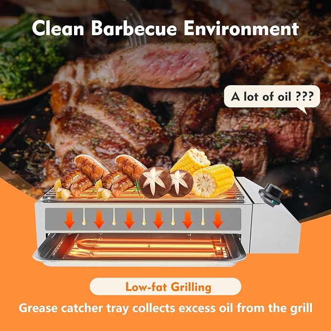 1800W Electric Griddle Flat Top Grill Hot Plate BBQ, Commercial and Home use Stainless Steel Barbecue Griddle Smokeless Cooking Barbecue with Adjustable Temperature for Indoor/Outdoor, Camping