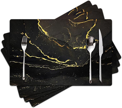 Marble Placemats Set of 4 - Faux Leather Heat Resistant Placemats for Dinner Table, Non-Slip Waterproof Oil-Proof Washable Reusable Placemat for Indoor Outdoor Kitchen Decor, 15.75In*11.81In
