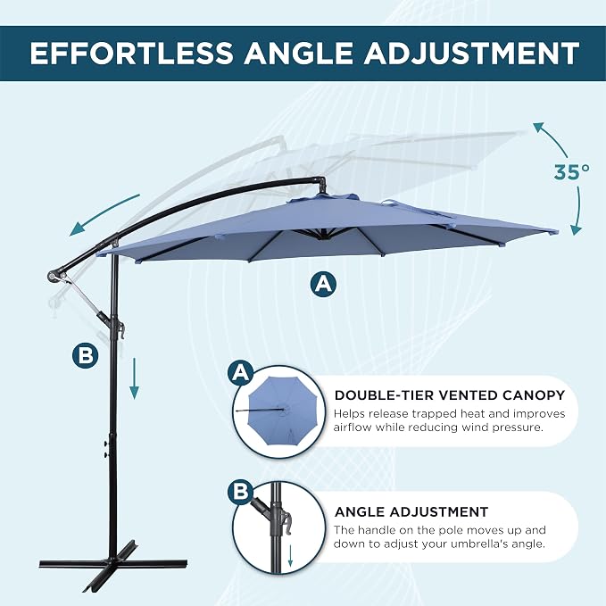 10FT Outdoor Offset Umbrella, Cantilever Patio Umbrella - Image 3