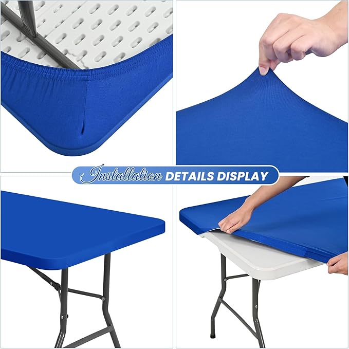 6 Pack Stretch Fabric Table Top Cap Cover, fits 6Ft Tables, Spandex Table Covers Washable Elastic Universal Rectangle Tablecloth Protector for Outdoor Party Picnic Wedding, Royal Blue, 30" W x 72" L